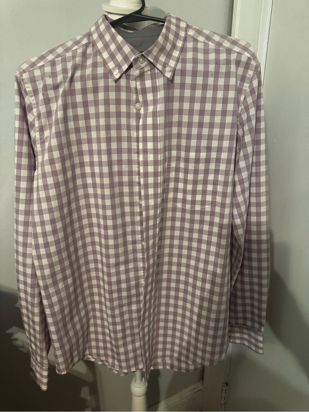 George Lavender and White Gingham Button-Down Shirt